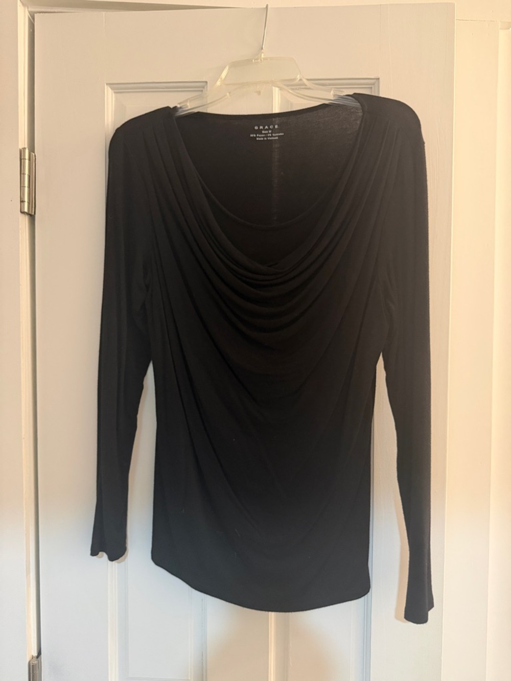 Grace Black Draped Cowl Long-Sleeve Top